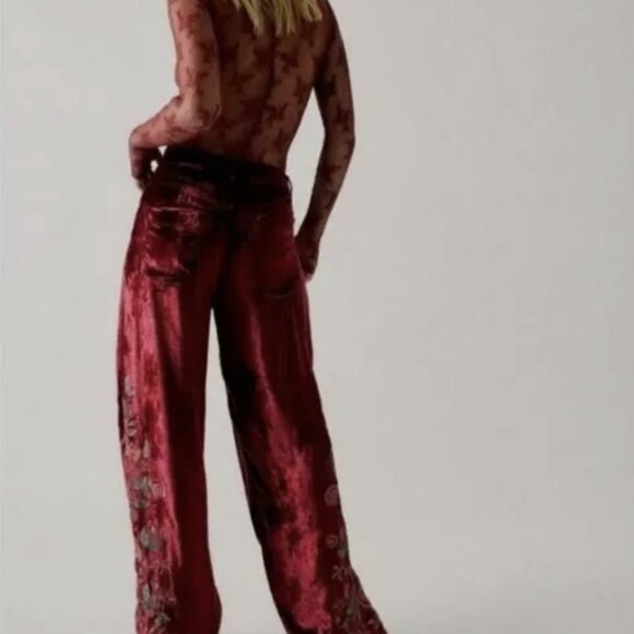 Free People x Anna Sui Rose Garden Velvet Pants, Size 0, NWT - Picture 3 of 4